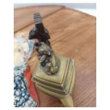 Lot Including Brass Censer Carved Figure Textiles Portrait Photo