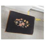 Vintage Carved Wood Footstool Floral Needlepoint Upholstered Top