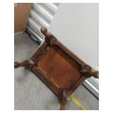 Vintage Carved Wood Footstool Floral Needlepoint Upholstered Top