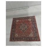 Unmarked Heriz Style Oriental Area Rug Rust Navy Medallion Design