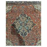 Unmarked Heriz Style Oriental Area Rug Rust Navy Medallion Design