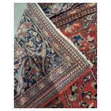 Unmarked Heriz Style Oriental Area Rug Rust Navy Medallion Design