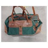 Vintage Green Canvas Leather Trim Duffel Weekender Travel Bag