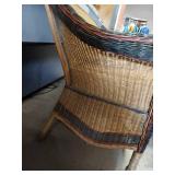 Vintage Wicker Rattan Loveseat Sofa w/ Floral Cushion 53in Wide