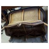 Vintage Wicker Rattan Loveseat Sofa w/ Floral Cushion 53in Wide