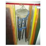 Large Rustic Metal Tube Wind Chime with Wood Top Hanging Decor