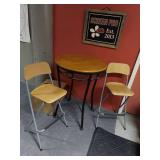 Lot Including Round Pub Table & 2 Bar Stools Wood Metal Bistro Set