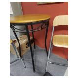 Lot Including Round Pub Table & 2 Bar Stools Wood Metal Bistro Set