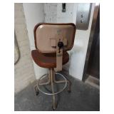 Vintage Industrial Rolling Drafting Stool Brown Vinyl w/ Backrest