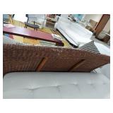 Vintage Wicker Rattan Sofa Floral Cushions Throw Pillows 80in