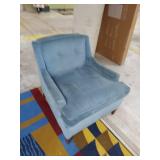 Blue Velvet Tufted Slipper Lounge Chair Upholstered Wood Legs