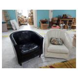 Lot Including 2 Upholstered Barrel Club Chairs & Floral Accent Pillow
