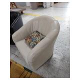 Lot Including 2 Upholstered Barrel Club Chairs & Floral Accent Pillow