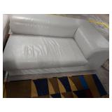 White Contemporary Upholstered Loveseat with Track Arms See Photos
