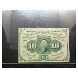 FR 1242 First Issue 10 Cent Fractional Currency Straight Edges; w / ABNCo. Monogram PCGS About New 50