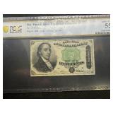 50 Cent Fourth Issue Fractional Currency Fr. 1379 Green Seal Dexter Plate # G28 - Sign.: Allison, Spinner PCGS About UNC 55