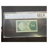 50 Cent Fourth Issue Fractional Currency Fr. 1379 Green Seal Dexter Plate # G28 - Sign.: Allison, Spinner PCGS About UNC 55