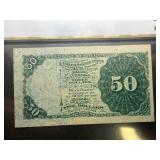 50 Cent Fourth Issue Fractional Currency Fr. 1379 Green Seal Dexter Plate # G28 - Sign.: Allison, Spinner PCGS About UNC 55