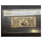 50 Cent Third Issue Fractional Currency Fr. 1328 Red Rev. w/Surcharge: Autographed Signs. Sign.: Colby, Spinner PCGS About UNC 50