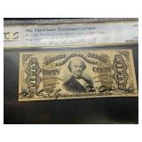 50 Cent Third Issue Fractional Currency Fr. 1328 Red Rev. w/Surcharge: Autographed Signs. Sign.: Colby, Spinner PCGS About UNC 50