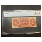50 Cent Third Issue Fractional Currency Fr. 1328 Red Rev. w/Surcharge: Autographed Signs. Sign.: Colby, Spinner PCGS About UNC 50