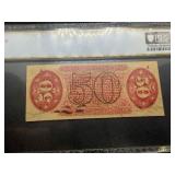 50 Cent Third Issue Fractional Currency Fr. 1328 Red Rev. w/Surcharge: Autographed Signs. Sign.: Colby, Spinner PCGS About UNC 50