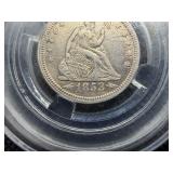 1853 Seated Liberty Quarter with Rays