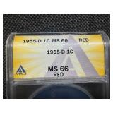 1955 D 1C ANACS MS66 Red