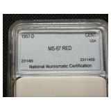1957 D 1C NNC MS67 Red