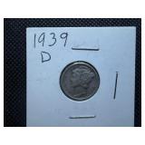 1939 D Silver Mercury Dime