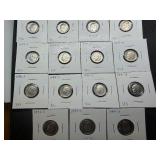 Fifteen Carded S Mint Dimes Various Years (In Range of 1969-1994)