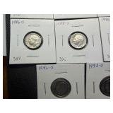Fifteen Carded S Mint Dimes Various Years (In Range of 1969-1994)