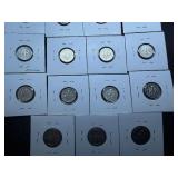 Fifteen Carded S Mint Dimes Various Years (In Range of 1969-1994)
