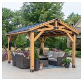 NEW Backyard Discovery 14' x 12' Cedar Wood Peak Roof Gazebo with PowerPort