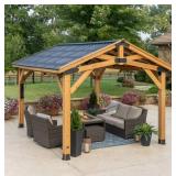 NEW Backyard Discovery 14' x 12' Cedar Wood Peak Roof Gazebo with PowerPort