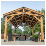 NEW Backyard Discovery 14' x 12' Cedar Wood Peak Roof Gazebo with PowerPort