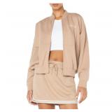 NEW 2 Pack of Spalding Women's Fleece Bomber Jackets - Black and Taupe - Size LARGE (L)