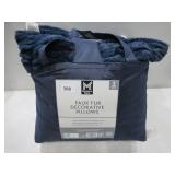 NEW Member's Mark 2-Pack Ruched Faux Fur Decorative Pillows, 22' x 22' - Washed Indigo