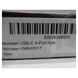 NEW Monster VME40017 4-Port USB-C Hub Black 5.9 in Cable