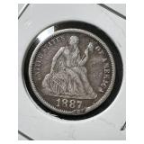 1887 US SEATED LIBERTY DIME
