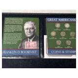 GREAT AMERICANS COINS & STAMPS 7 COIN ROOSEVELT DIME BOOK