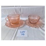 VINTAGE Pink Depression Glass teacups and saucers- Lot of 2