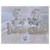 Rearing Horse Clear Glass Bookends - lot of 2