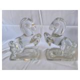 Rearing Horse Clear Glass Bookends - lot of 2