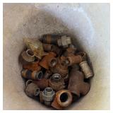 Lot of Assorted Pipe Fittings and Plumbing Connectors in Plastic Bucket
