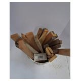 Lot of Assorted Hardwood Lumber Cutoffs in 5 Gallon Bucket