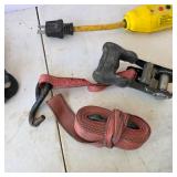 Lot of Jobsite Electrical Accessories with Retractable Extension Reel, Power Strip and Trouble Light