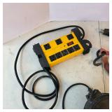 Lot of Jobsite Electrical Accessories with Retractable Extension Reel, Power Strip and Trouble Light