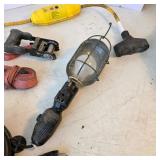 Lot of Jobsite Electrical Accessories with Retractable Extension Reel, Power Strip and Trouble Light