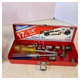 Lot of 2 Vintage 1/4' Drive Socket Sets with Metal Cases